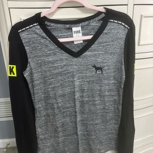 PINK Victoria's Secret Gray and Black Long Sleeve Tee